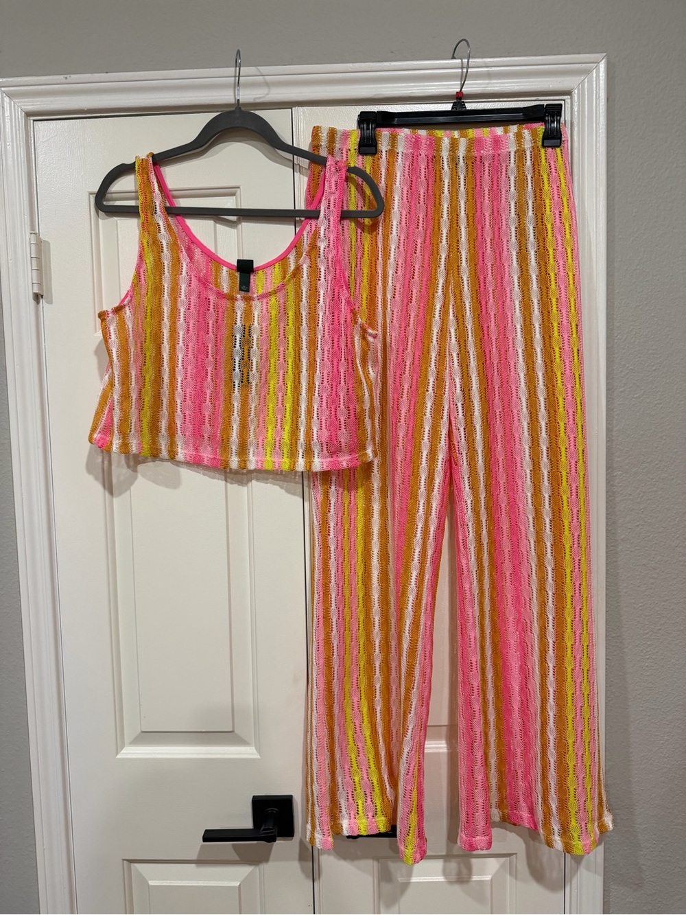 wild fable Neon Pink, Yellow & Cream Crochet Tank